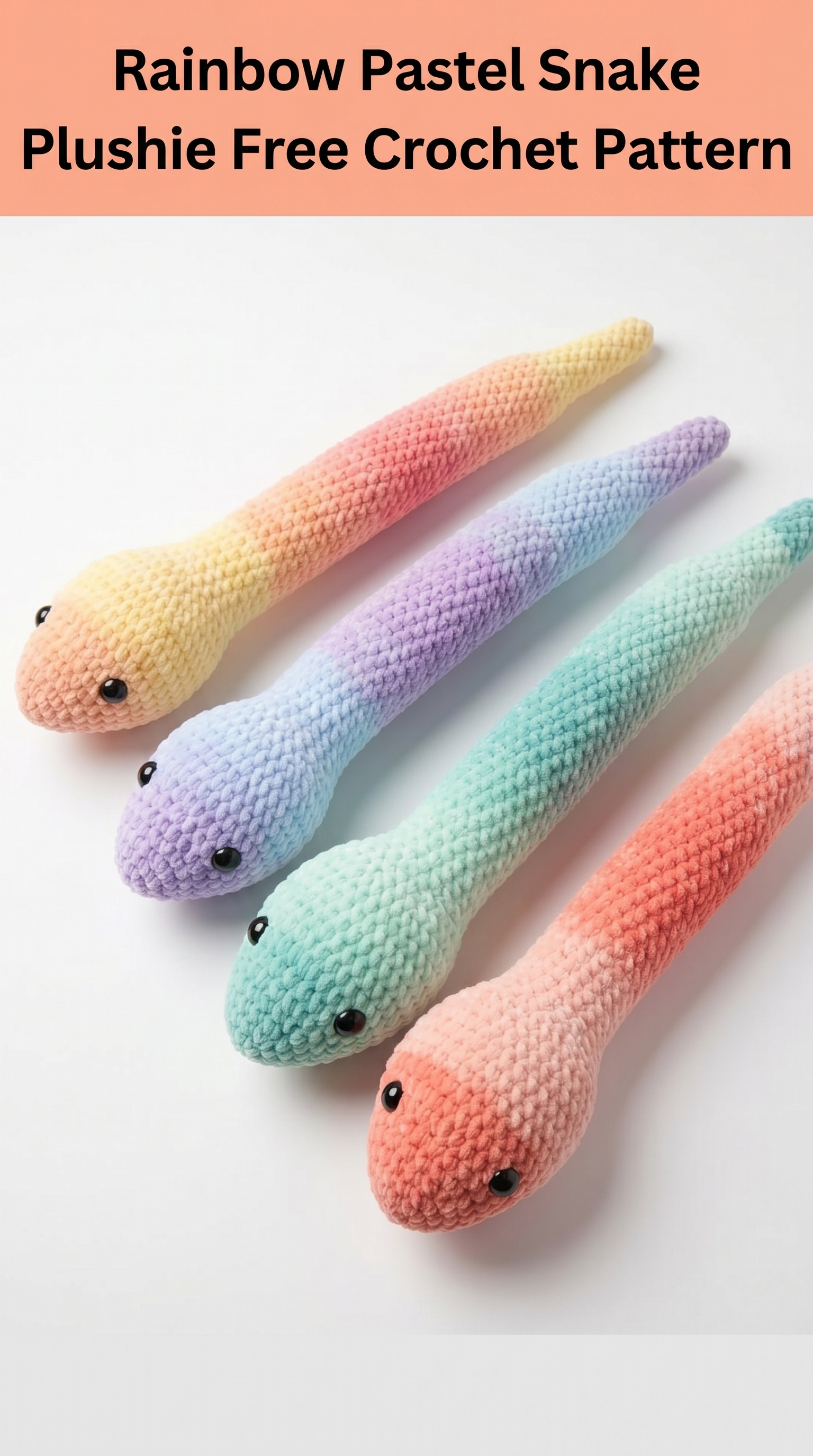 Rainbow Pastel Snake Plushie Free Crochet Pattern