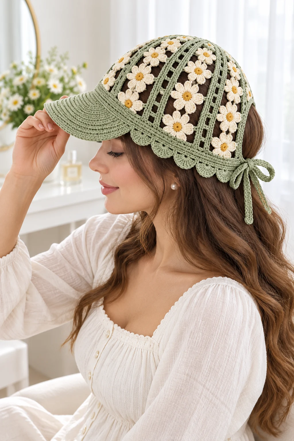 Sage Daisy Visor Cap Crochet Pattern