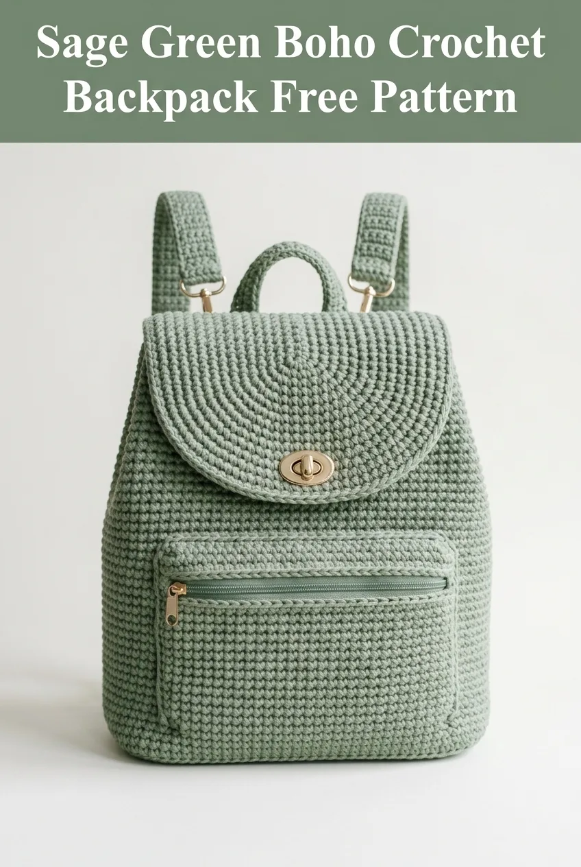 Sage Green Boho Crochet Backpack Free Pattern