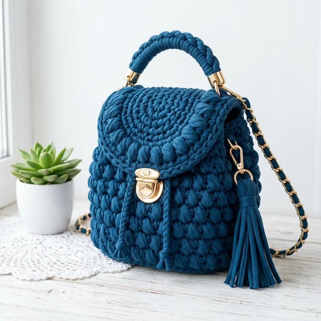 Sage Green Boho Crochet Backpack