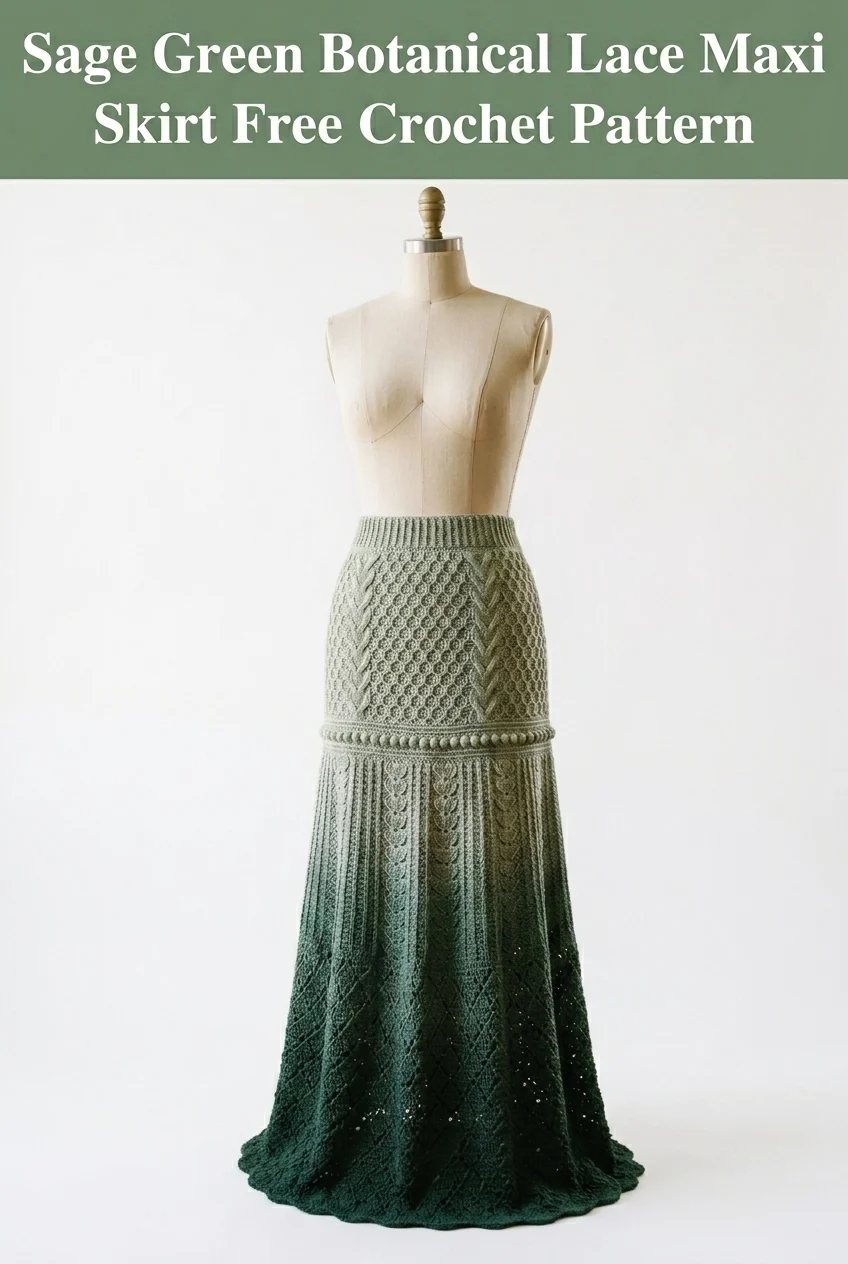 Sage Green Botanical Lace Maxi Skirt Free Crochet Pattern