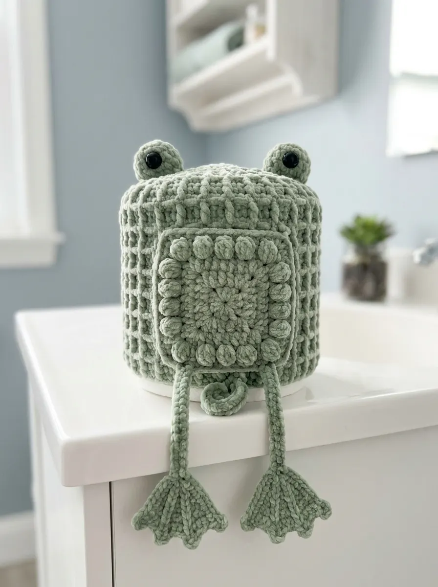 Sage Green Froggy Toilet Paper Cozy Free Crochet Pattern