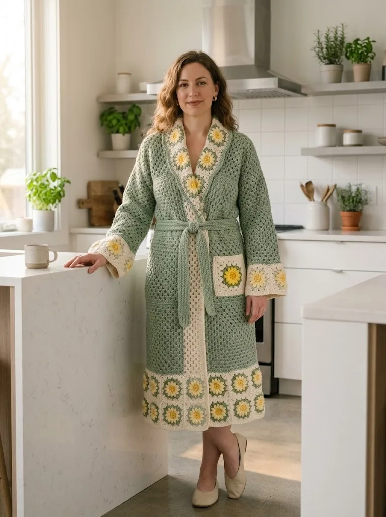 Sage Green Meadow Crochet Robe Free Pattern