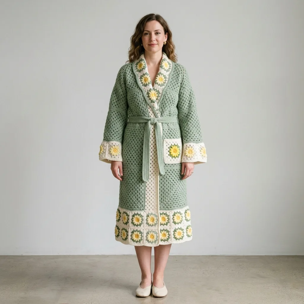 Sage Green Meadow Crochet Robe Free Pattern
