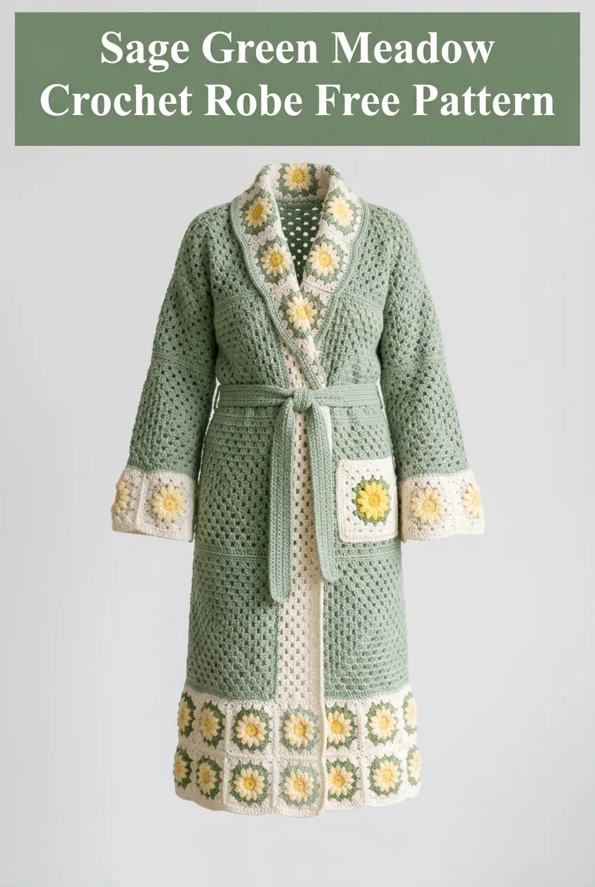 Crocheted Dressing Robe Pattern Sage Green Meadow Crochet Robe Free Pattern - Bunny Patterns
