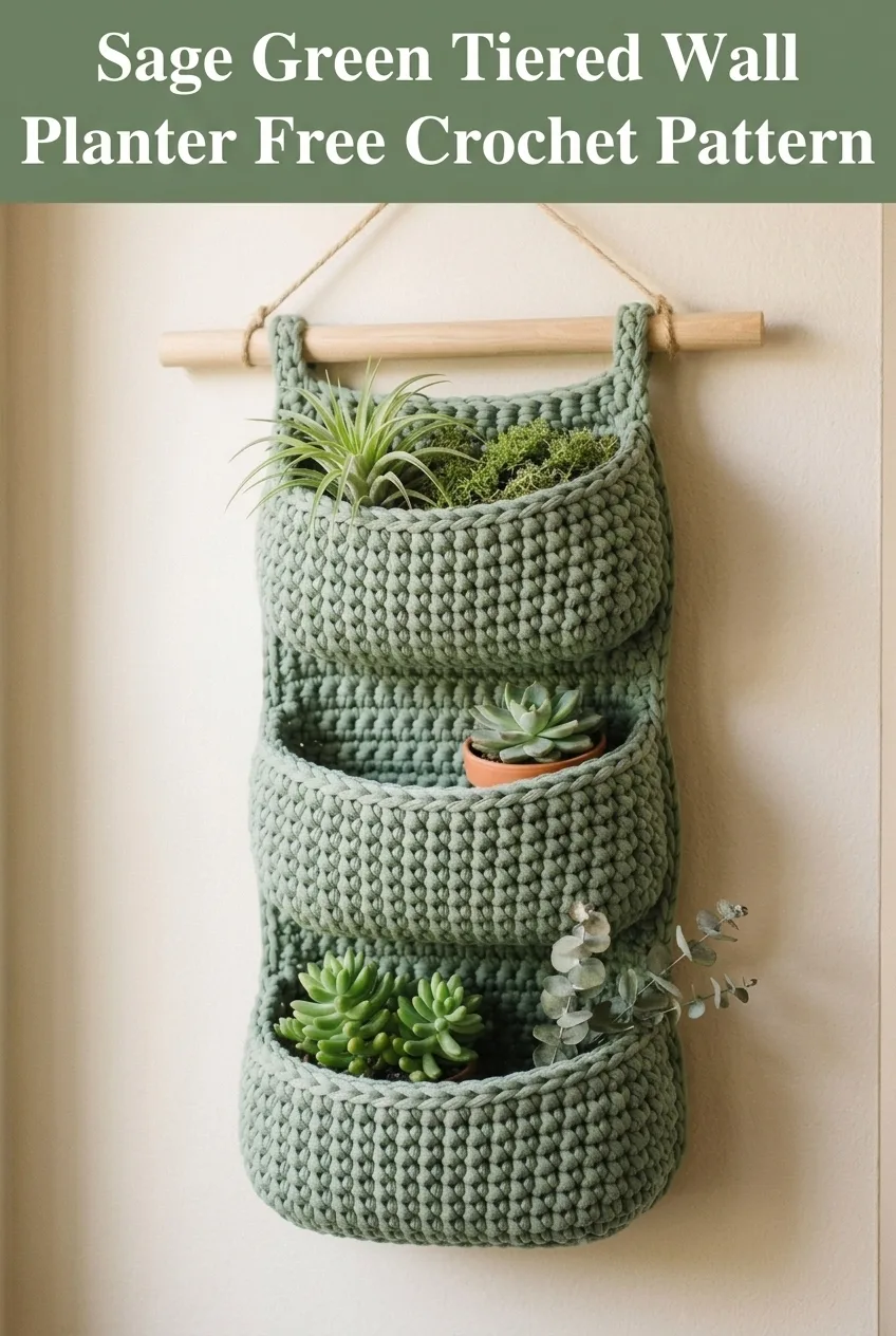 Sage Green Tiered Wall Planter Free Crochet Pattern