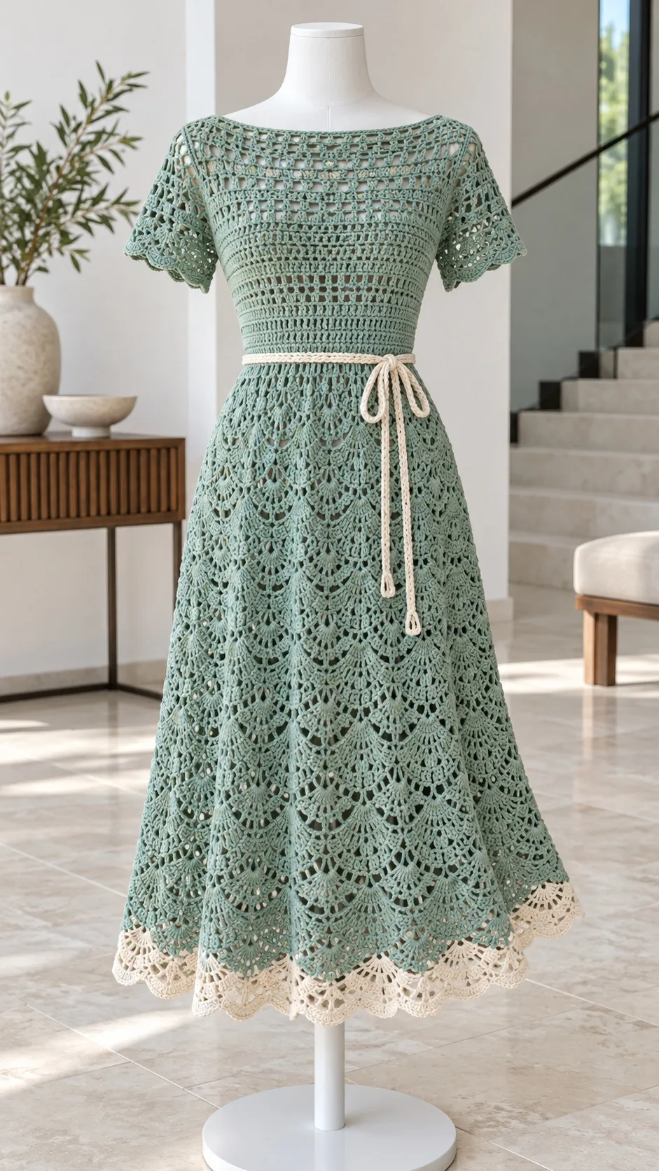 Seafoam Scallop Midi Dress Crochet Pattern