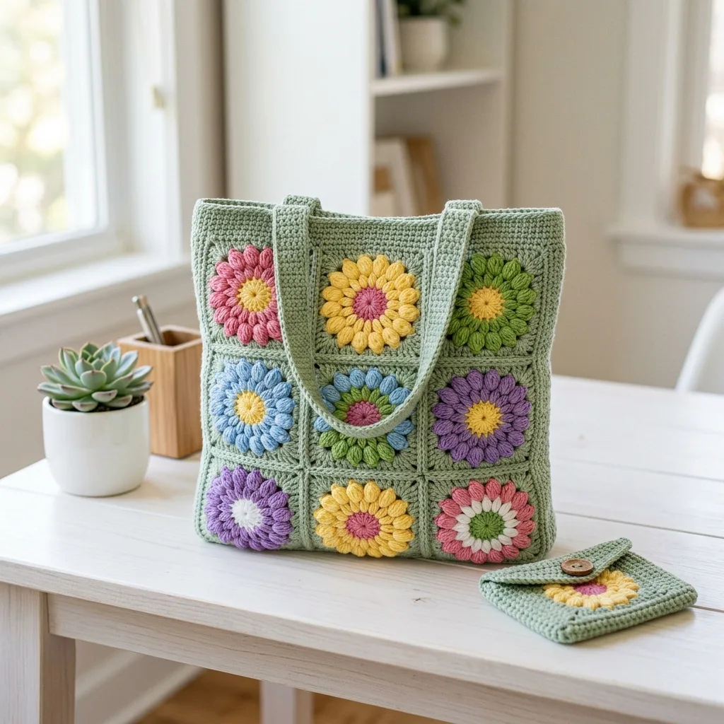 Spring Garden Granny Square Crochet Bag