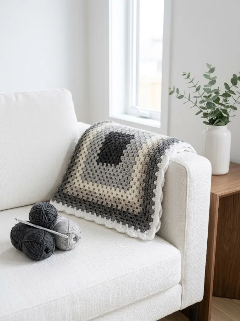 Stormy Gray Neutral Granny Square Blanket Free Crochet Pattern