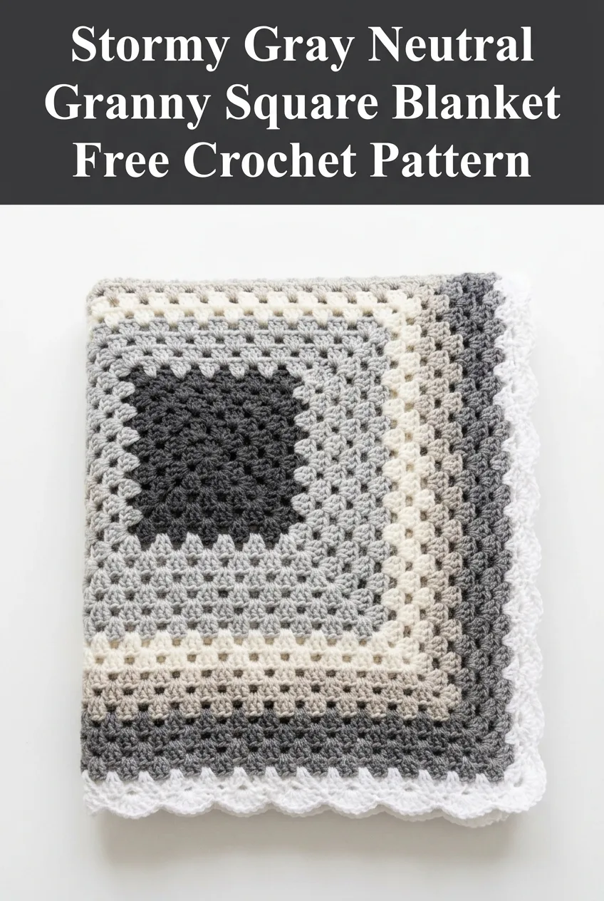 Stormy Gray Neutral Granny Square Blanket Free Crochet Pattern