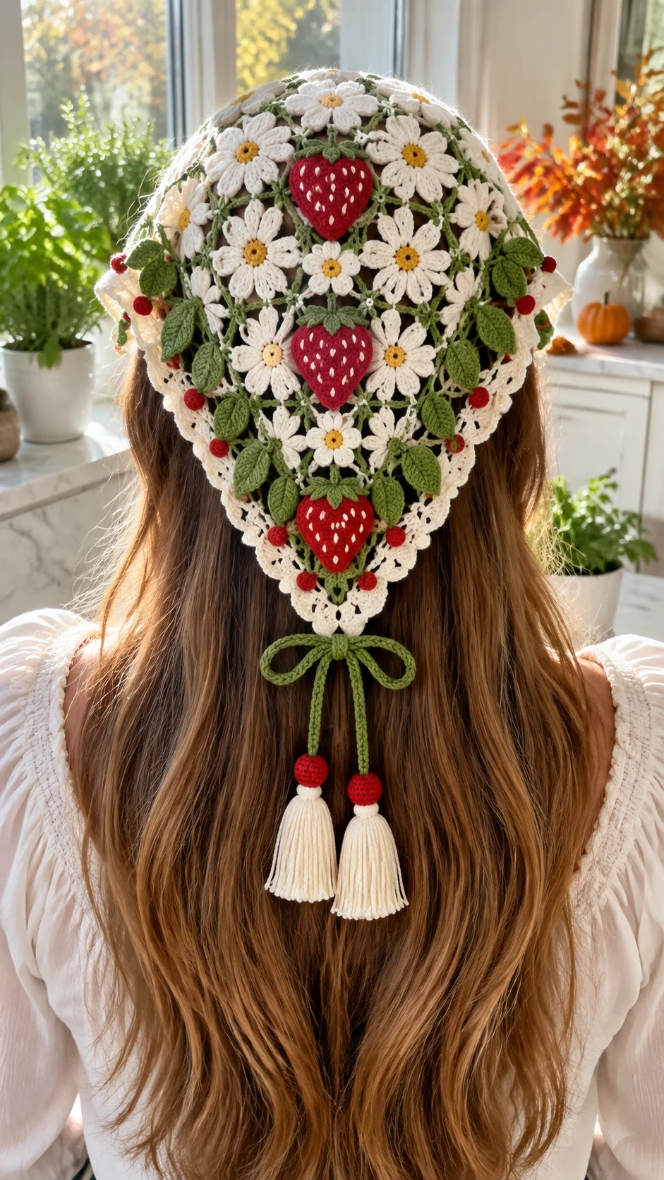 Strawberry Blossom Headscarf Crochet Pattern