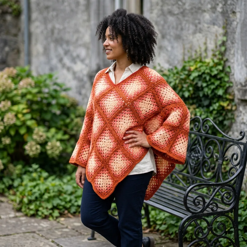 Sunset Ombre Granny Square Poncho