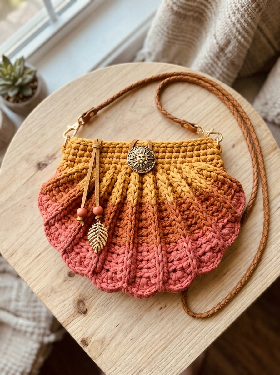 Sunset Ombre Seashell Clutch Free Crochet Pattern