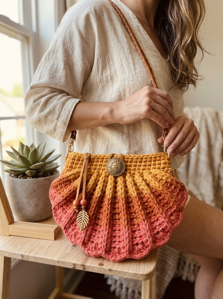 Sunset Ombre Seashell Clutch Free Crochet Pattern