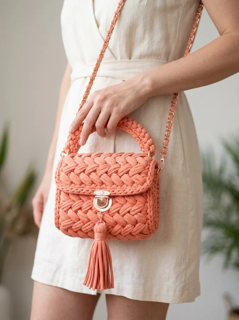 Sunset Peach Woven Crochet Clutch Free Pattern