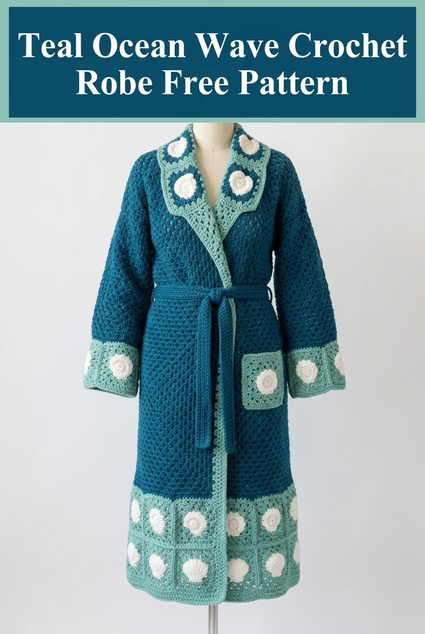 Teal Ocean Wave Crochet Robe Free Pattern