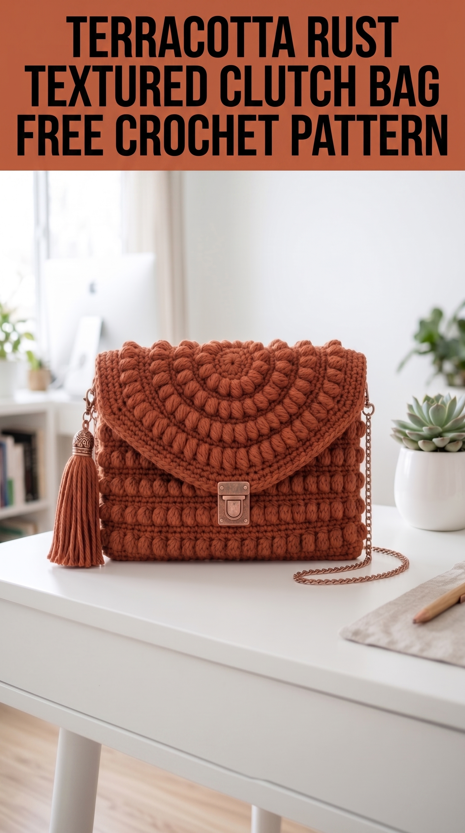 Terracotta Rust Textured Clutch Bag Free Crochet Pattern
