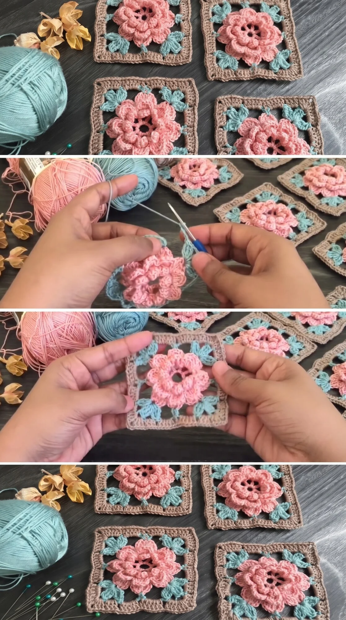 Crochet 3D Flower Square: A Beautiful Granny Motif pattern