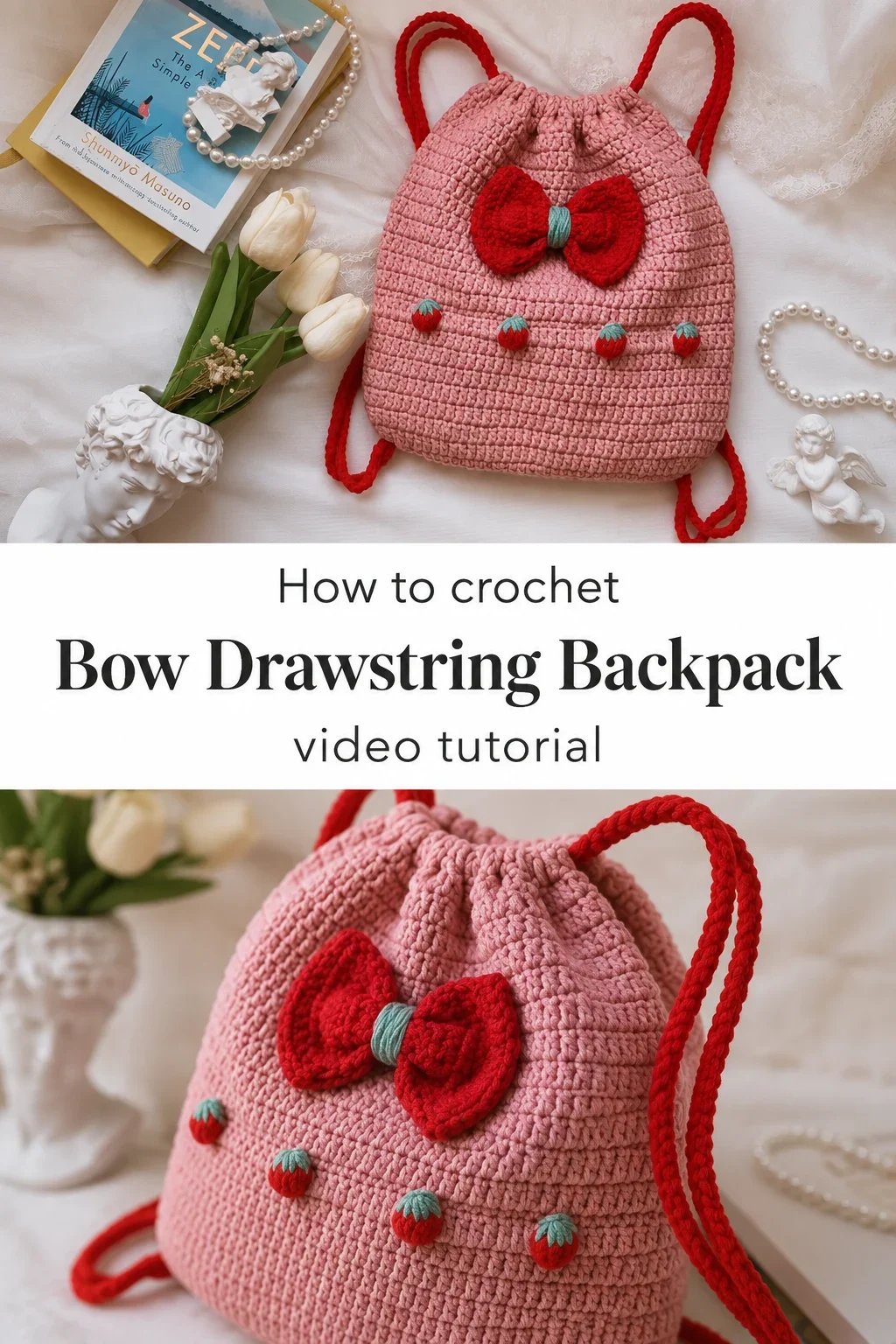Crochet Bow Drawstring Backpack: A Charming Handmade Treasure