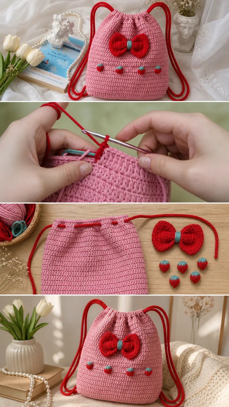 Crochet Bow Drawstring Backpack: A Charming Handmade Treasure pattern