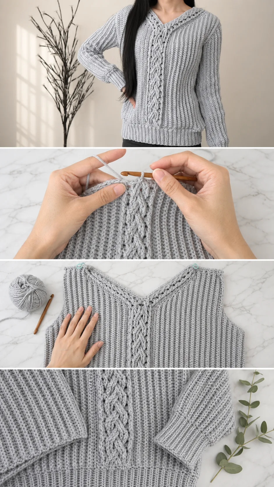 Crochet Cable V Neck Sweater: A Classic Timeless Piece pattern