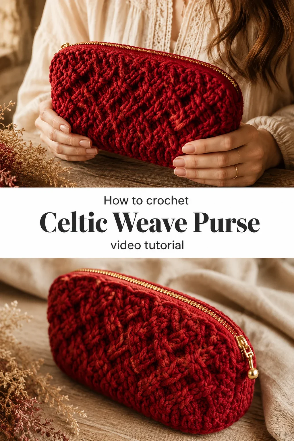 Crochet Celtic Weave Purse: A Chic Zippered Treasure