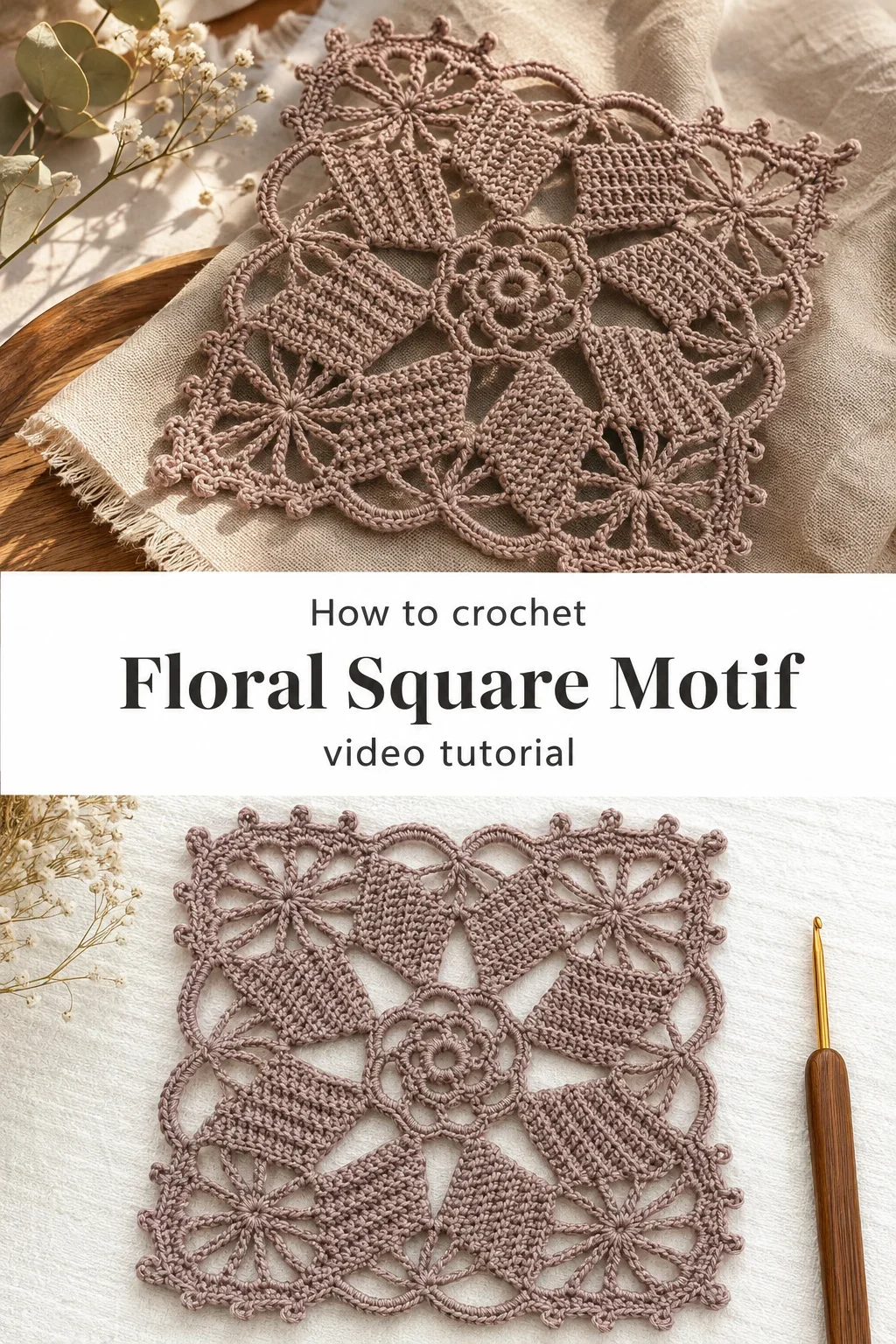 Crochet Floral Square Motif: A Delicate Timeless Accent