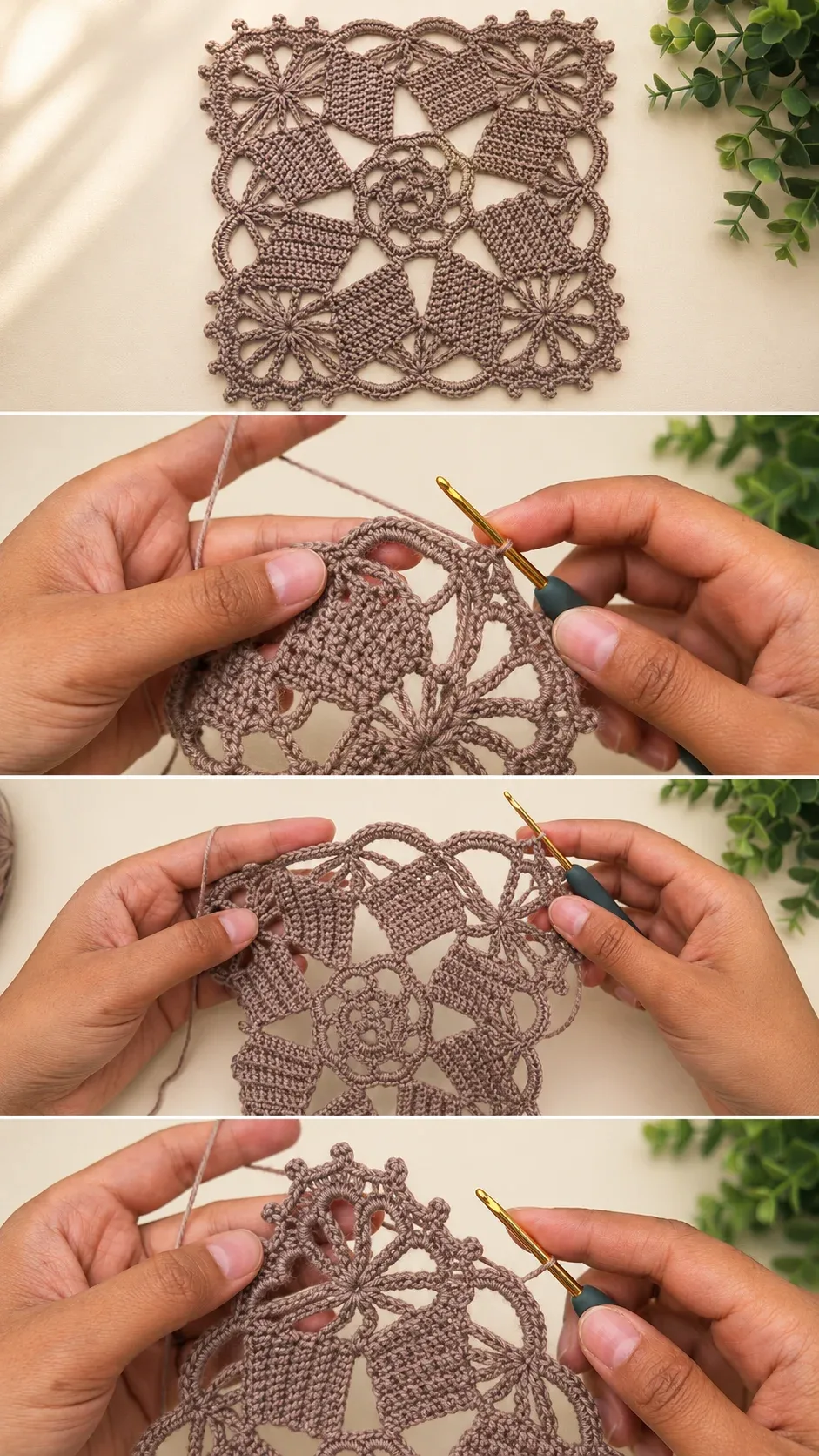 Crochet Floral Square Motif: A Delicate Timeless Accent pattern