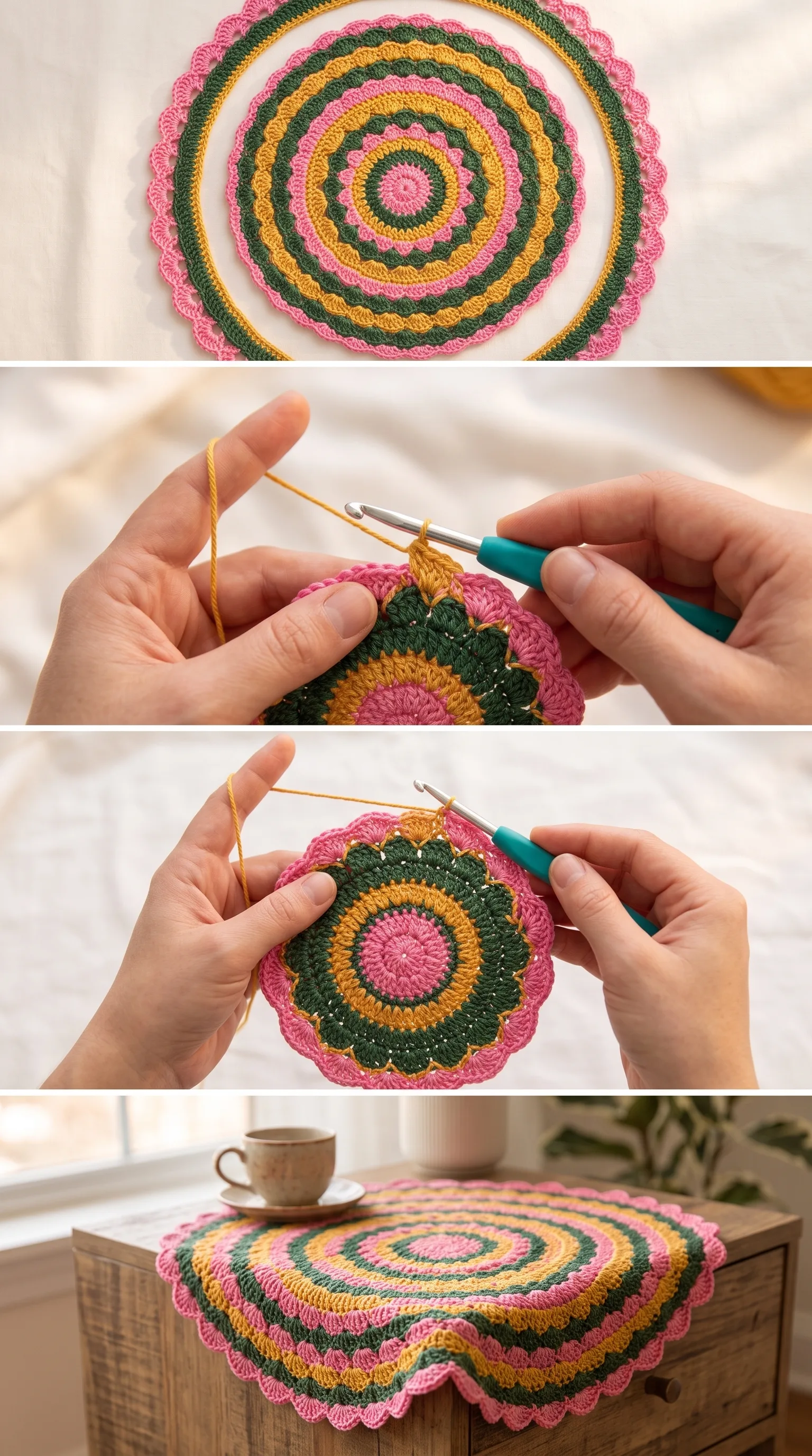 Crochet Floral Table Doily: A Vibrant Handmade Accent pattern