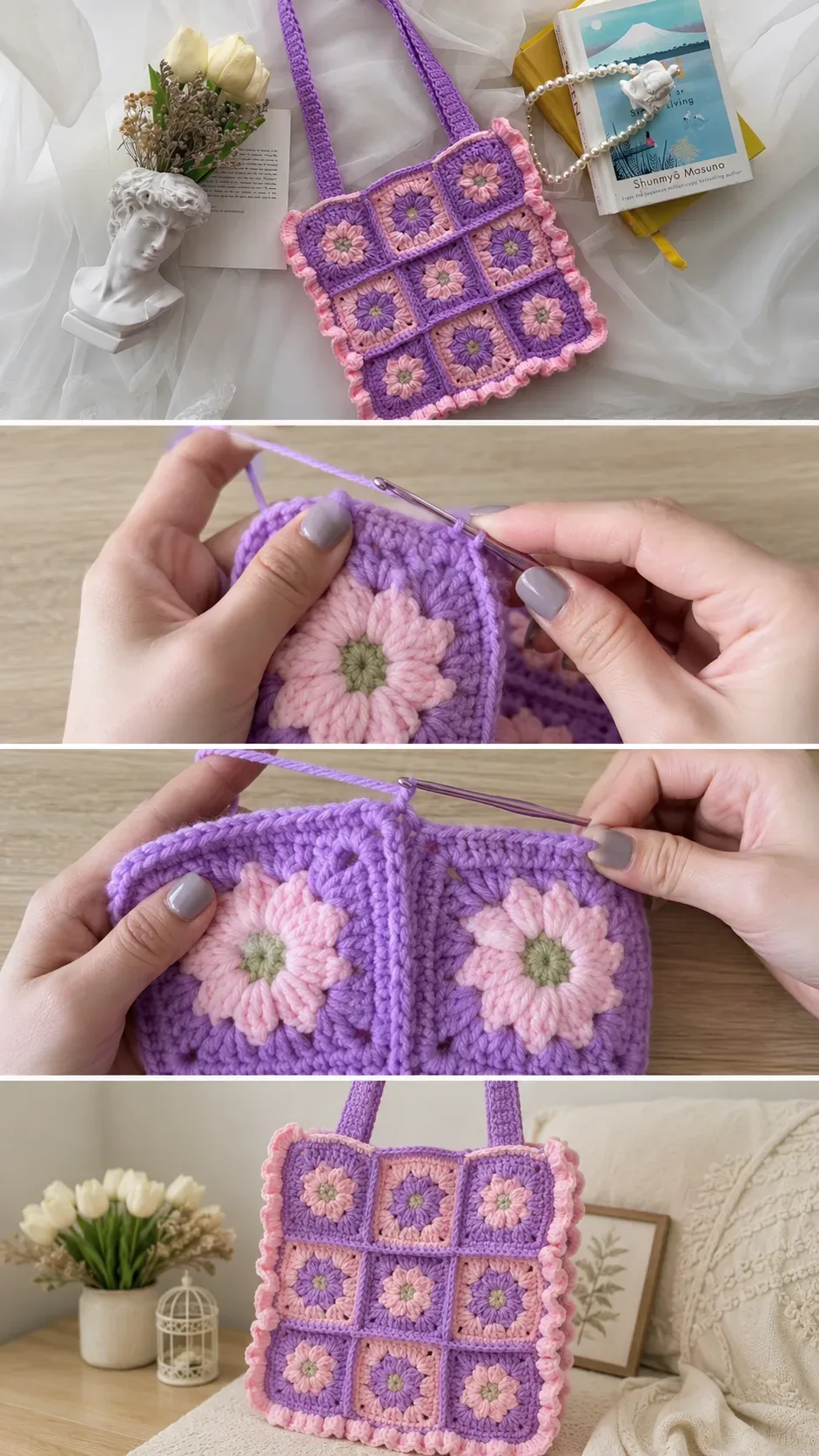 Crochet Flower Granny Square Bag: A Charming Boho Treasure pattern
