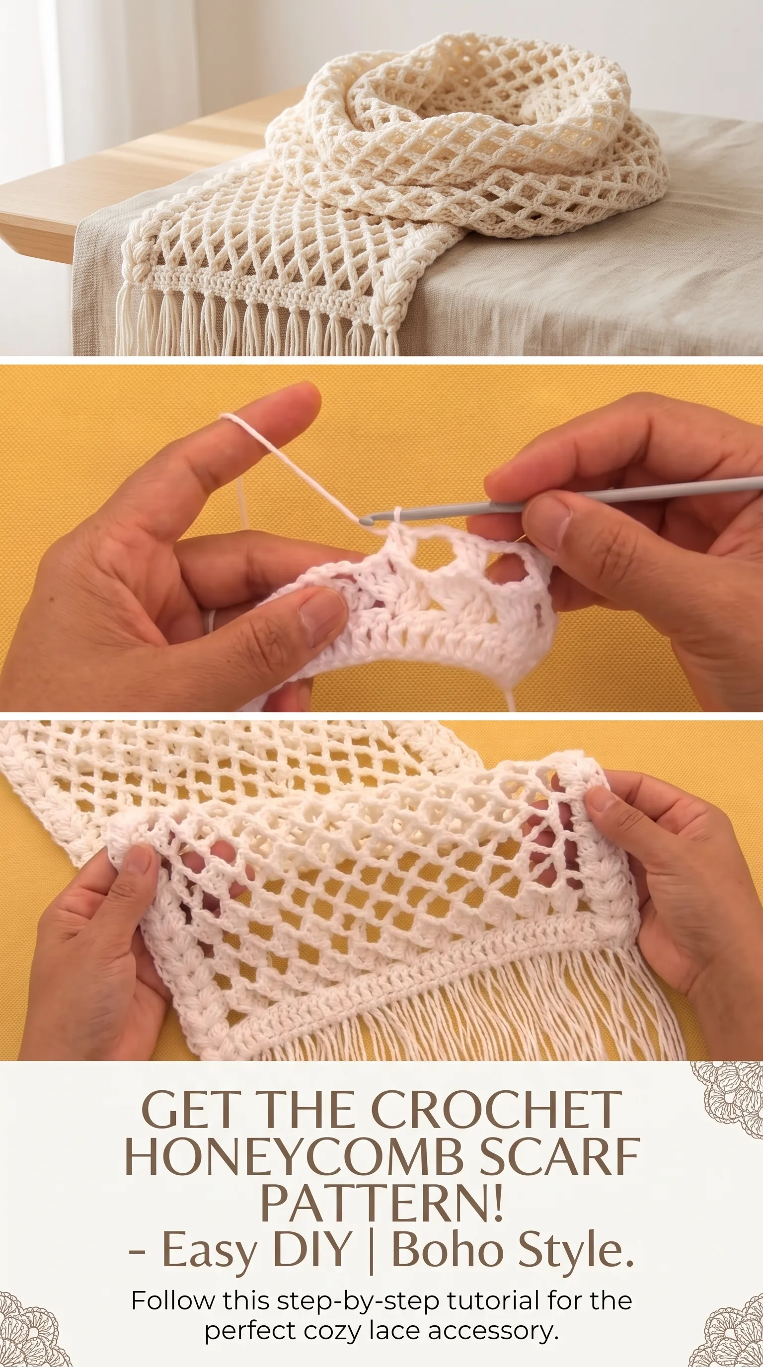 Crochet Honeycomb Scarf: A Delicate Timeless Treasure pattern
