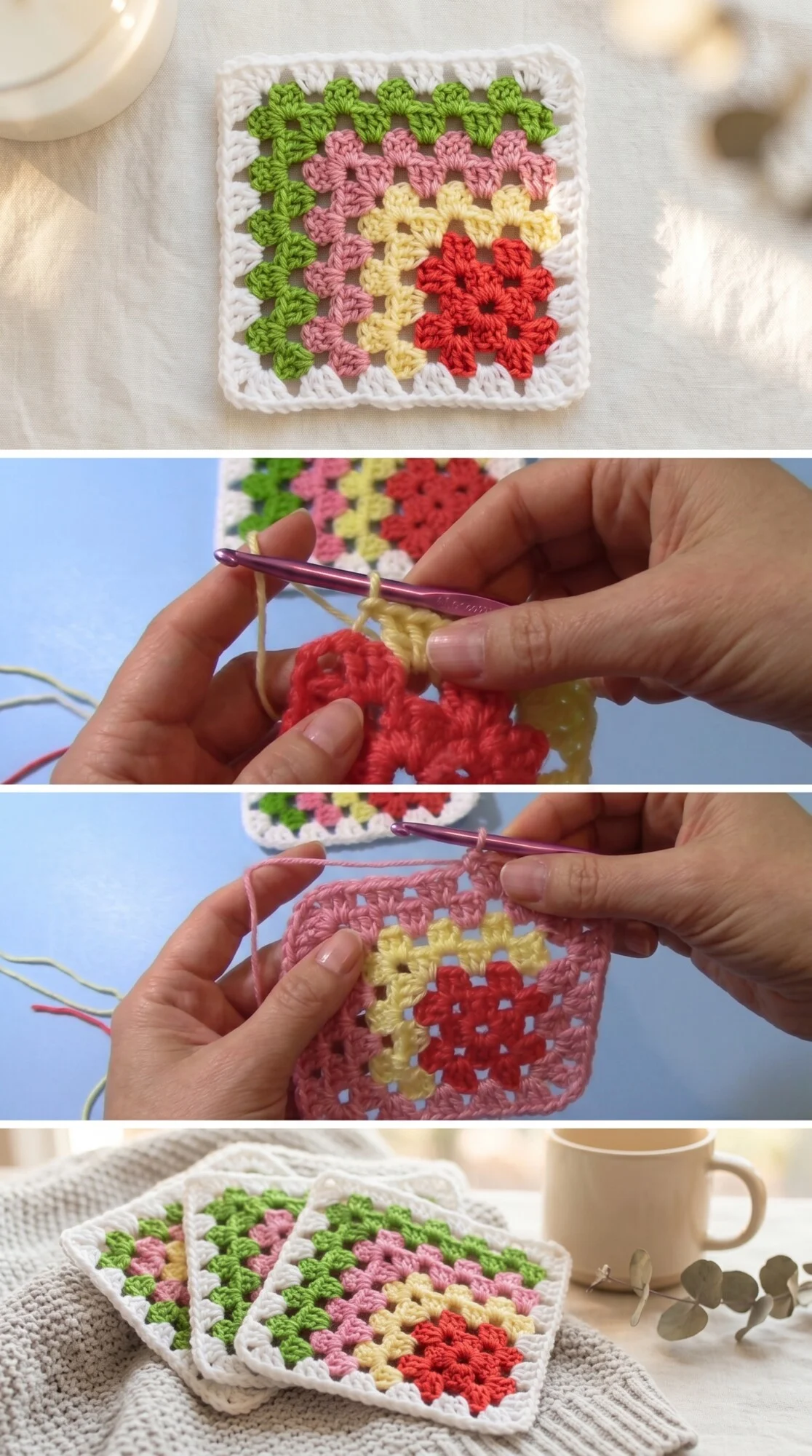 Crochet Mitered Granny Square: A Colorful Classic Motif pattern