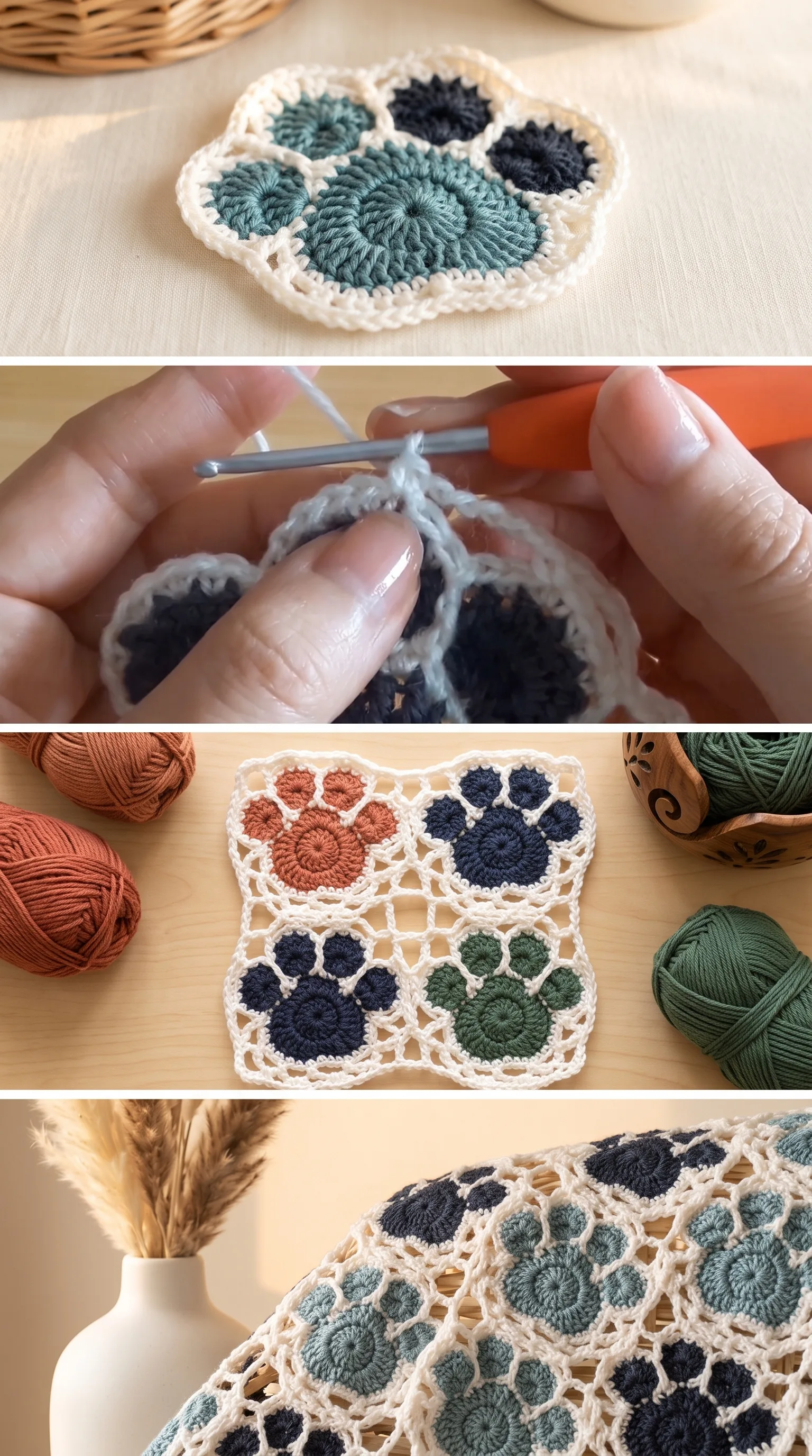 Crochet Paw Motif Join: A Sweet and Playful Touch pattern