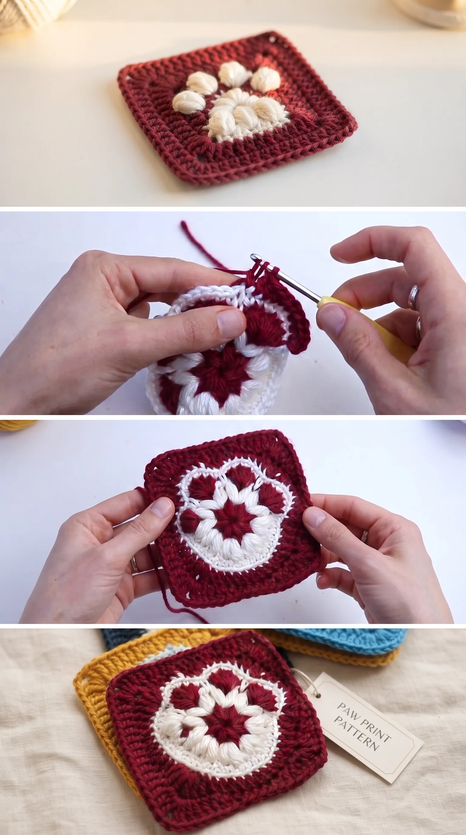 Crochet Paw Print Square: A Charming Handmade Accent pattern