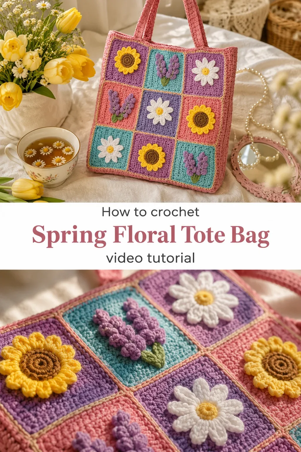 Crochet Spring Tote Bag: A Blooming Floral Treasure