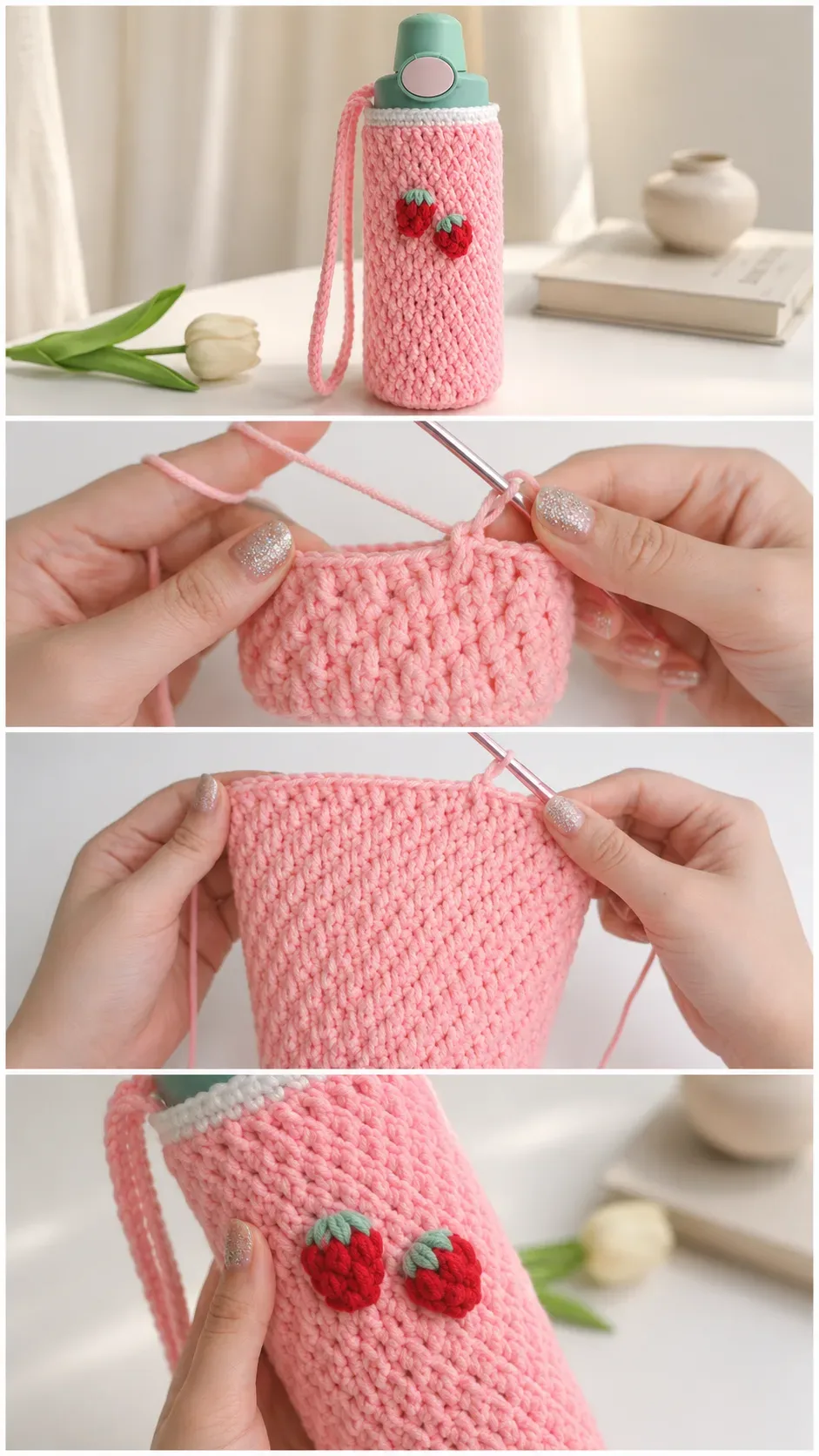 Crochet Strawberry Bottle Holder: A Sweet Functional Charm pattern