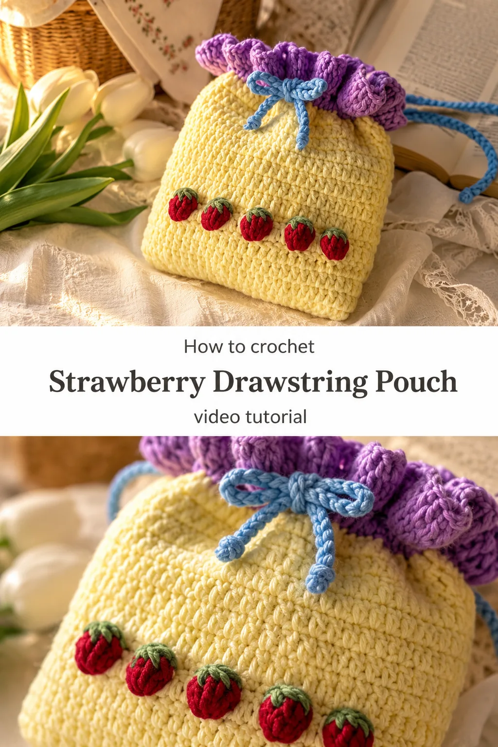 Crochet Strawberry Drawstring Pouch: A Sweet Handmade Charm