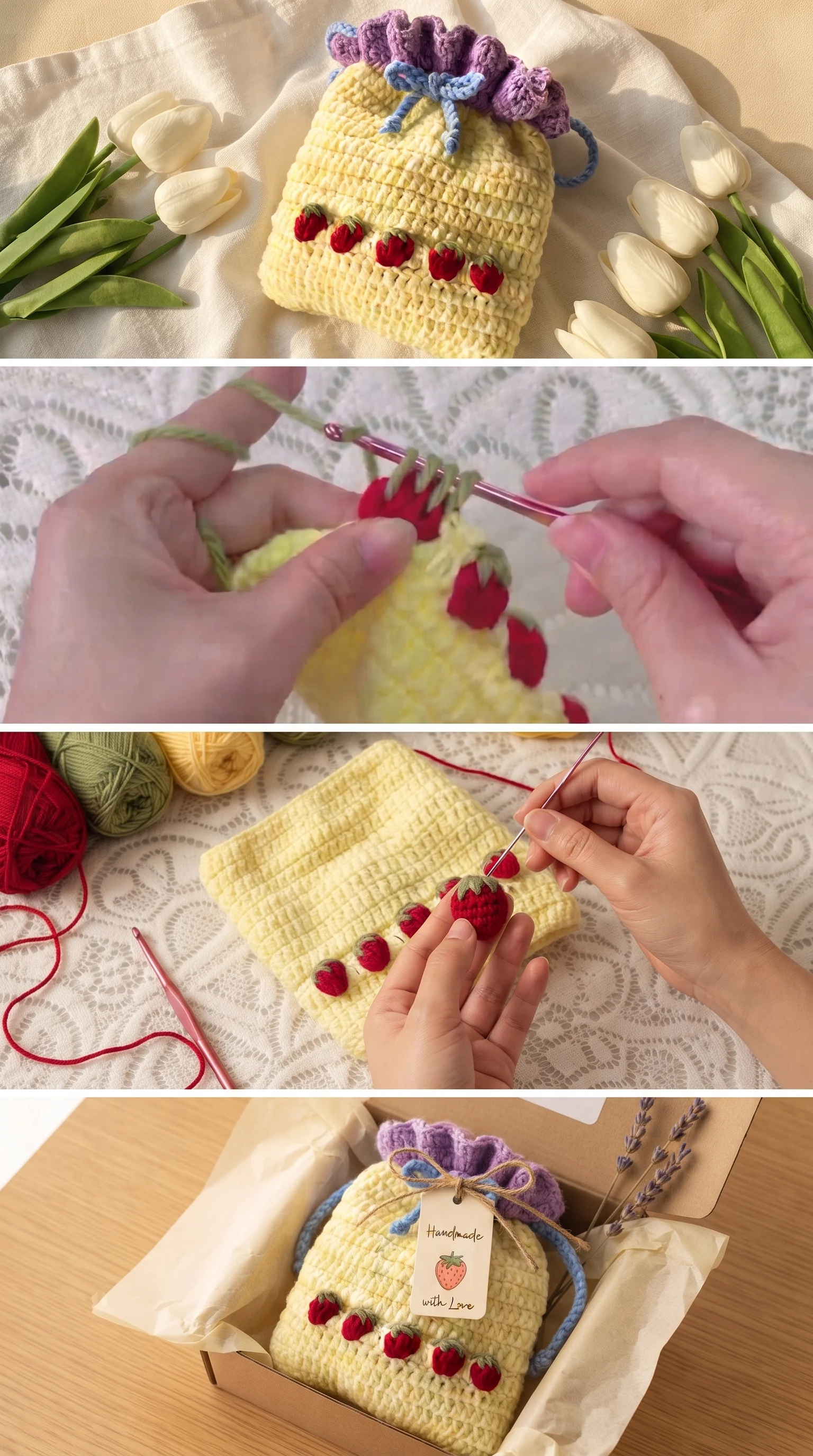 Crochet Strawberry Drawstring Pouch: A Sweet Handmade Charm pattern