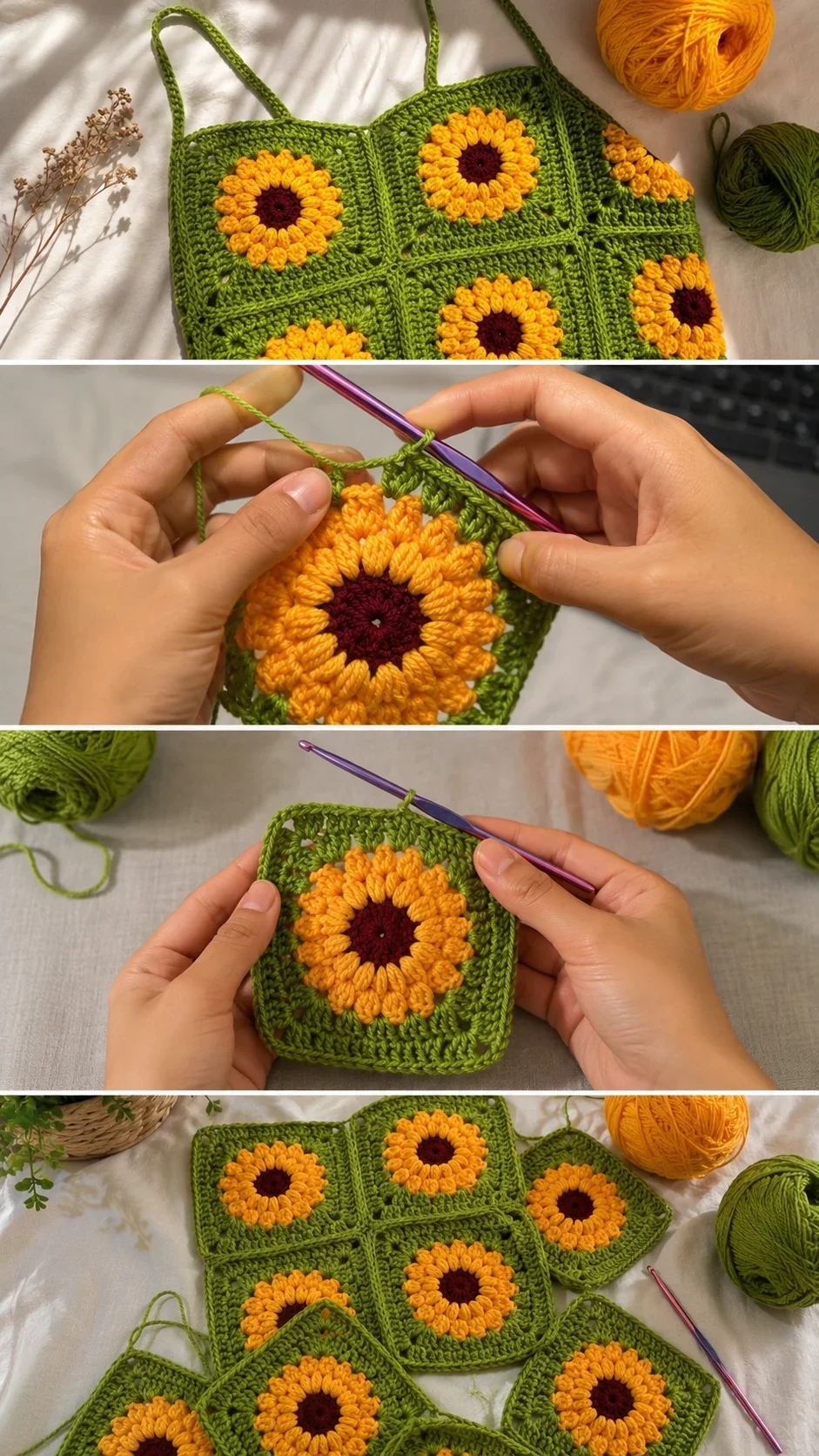 Crochet Sunflower Granny Square Top: A Bright Boho Statement pattern