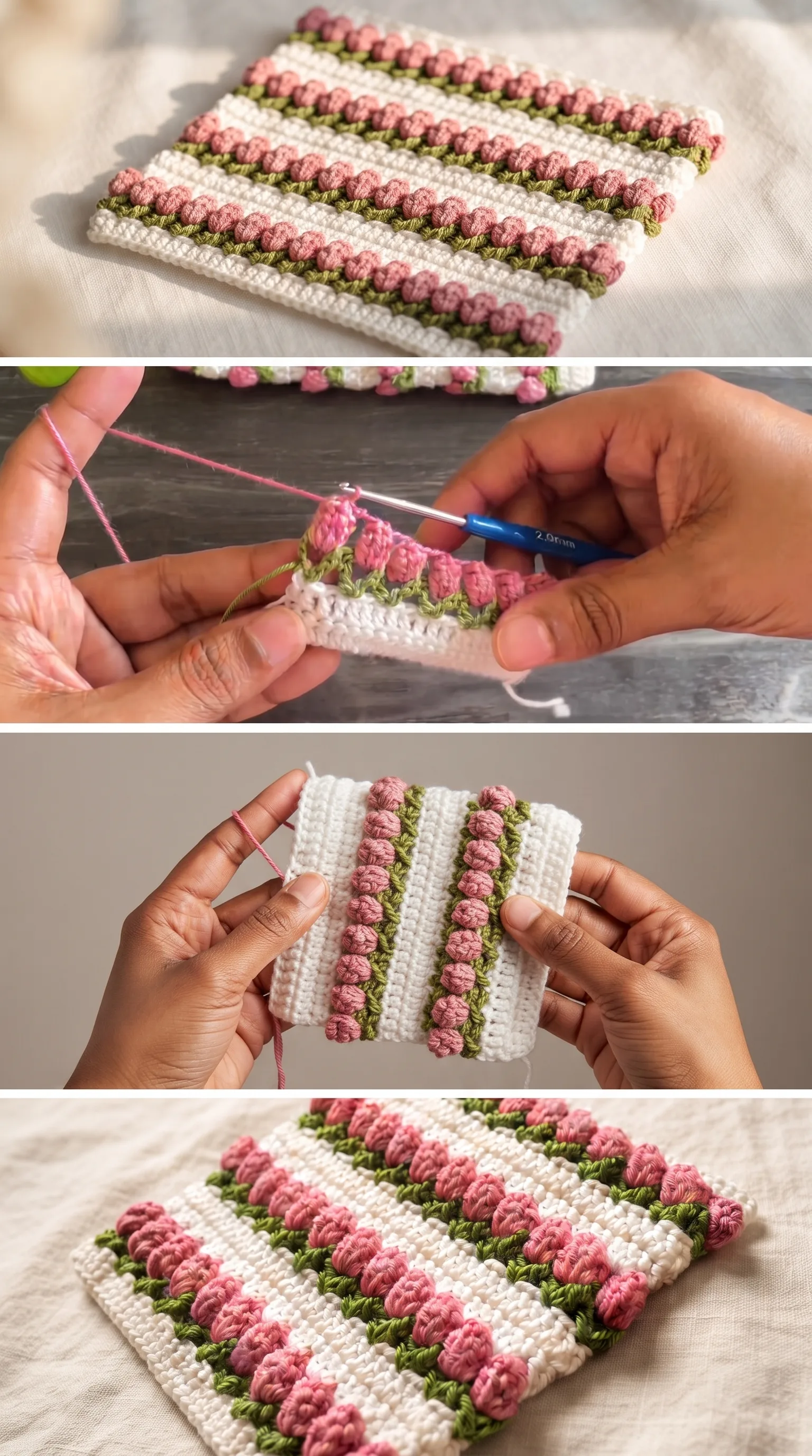 Crochet Tulip Stitch: A Beautiful 3D Floral Detail pattern