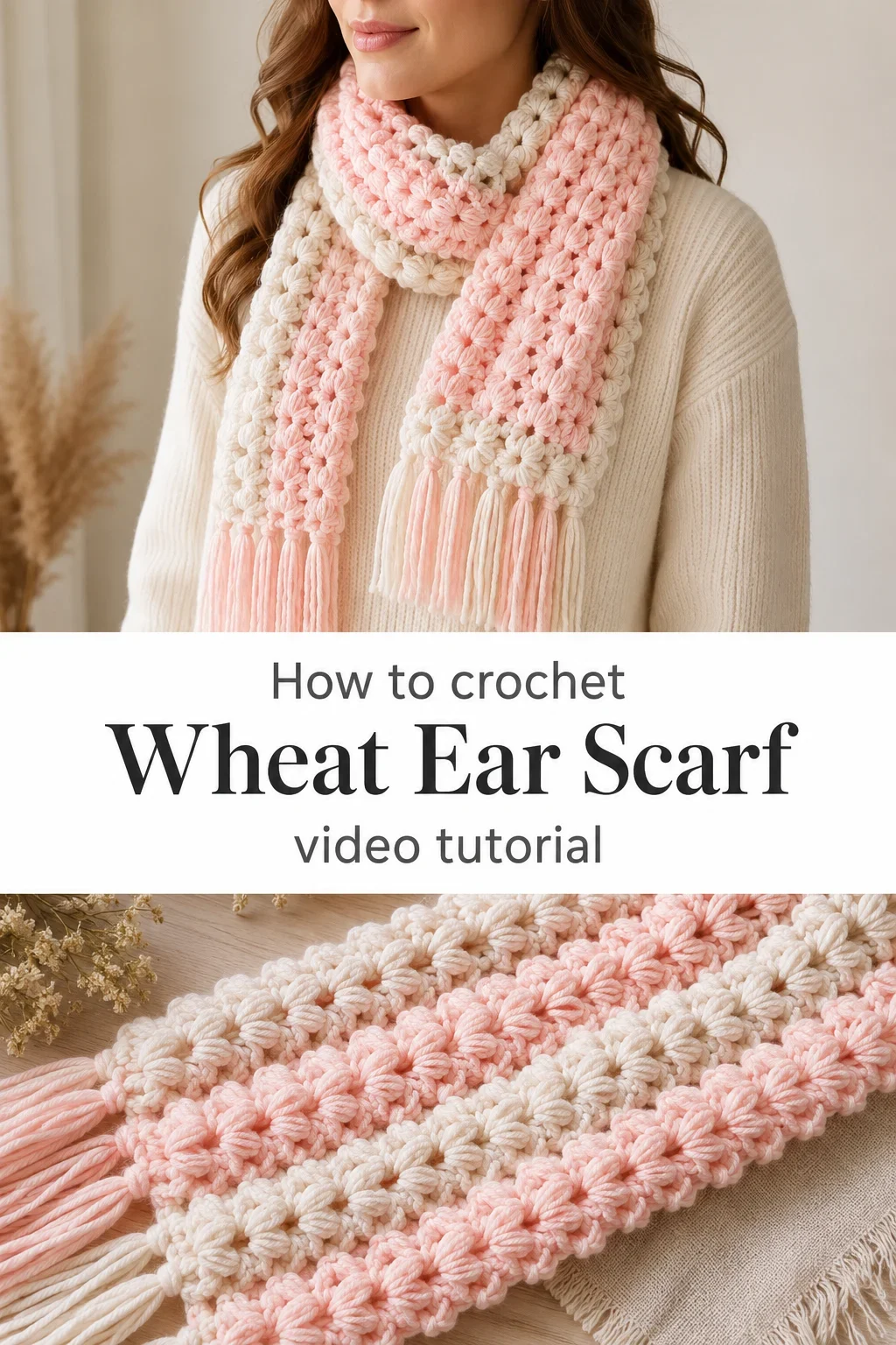 Crochet Wheat Ear Scarf: A Fluffy and Warm Delight